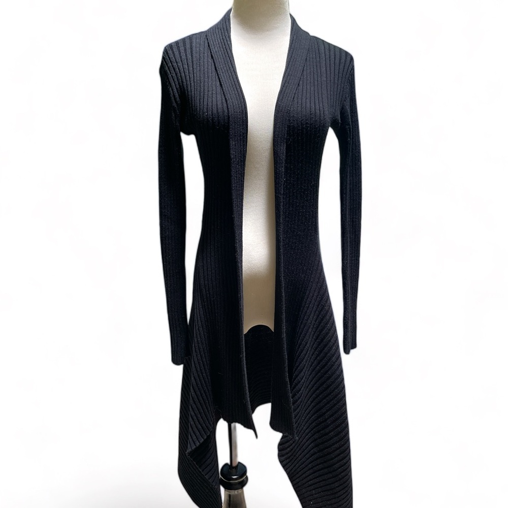 CABI XS BLACK MIDI CABLE KNIT SWEATER